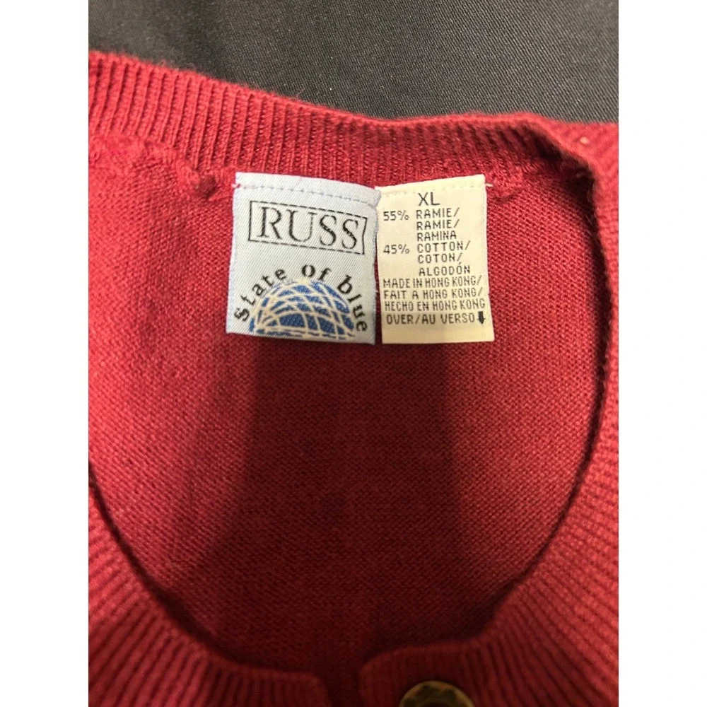 Russ State of Blue Women XL Red Brown Fair Isle Knit‎ Vest Sweater Vintage red